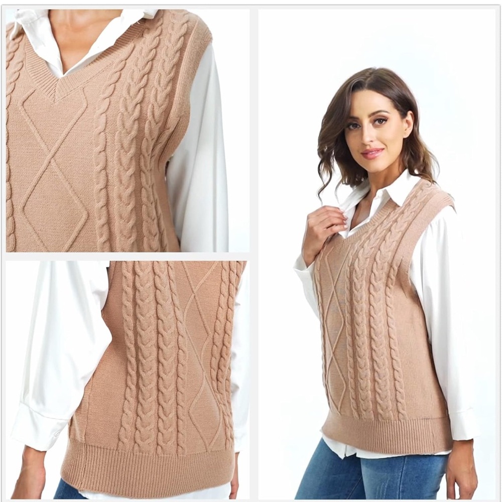Cable Knit Sweater Vest with V neck in color khaki. New with tags. size 2xl